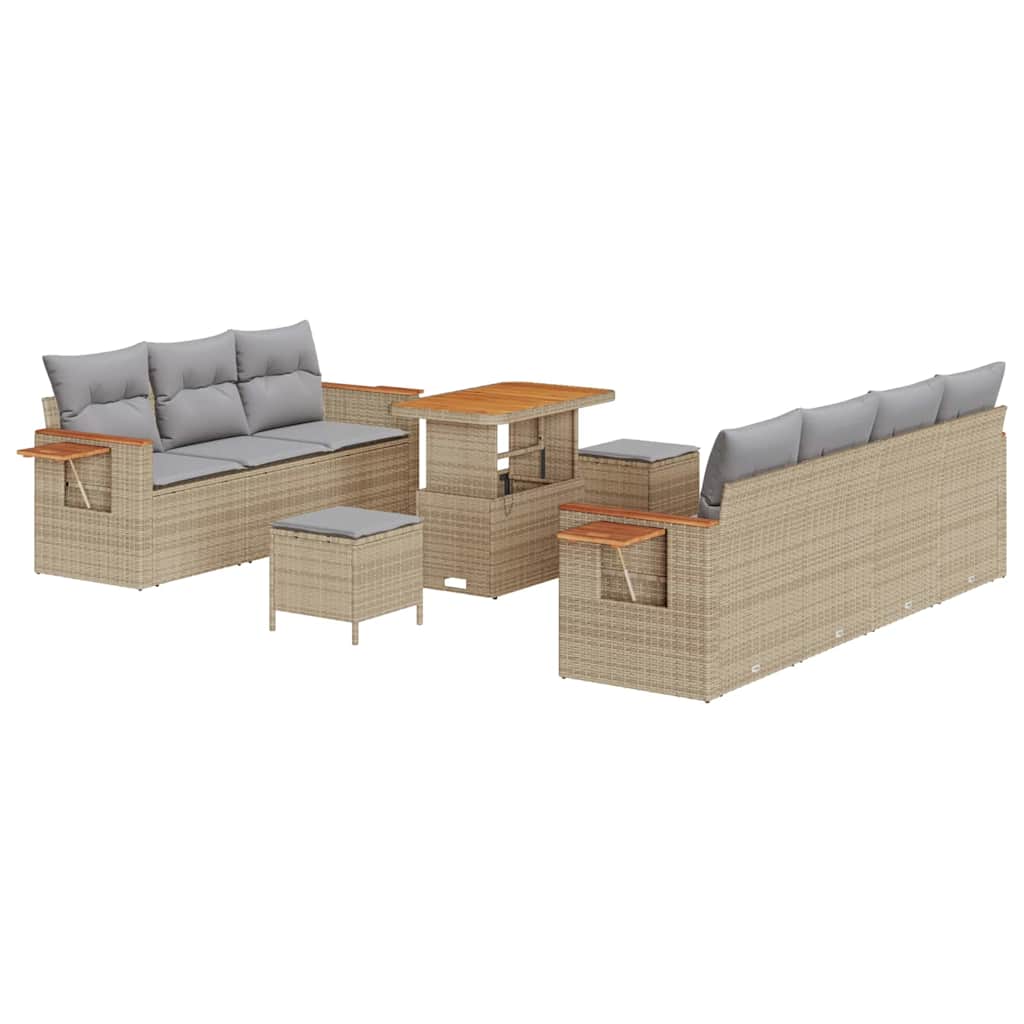 Havesofa Sæt 13 stk. 9-Antal sæder Beige og lys grå polyrattan