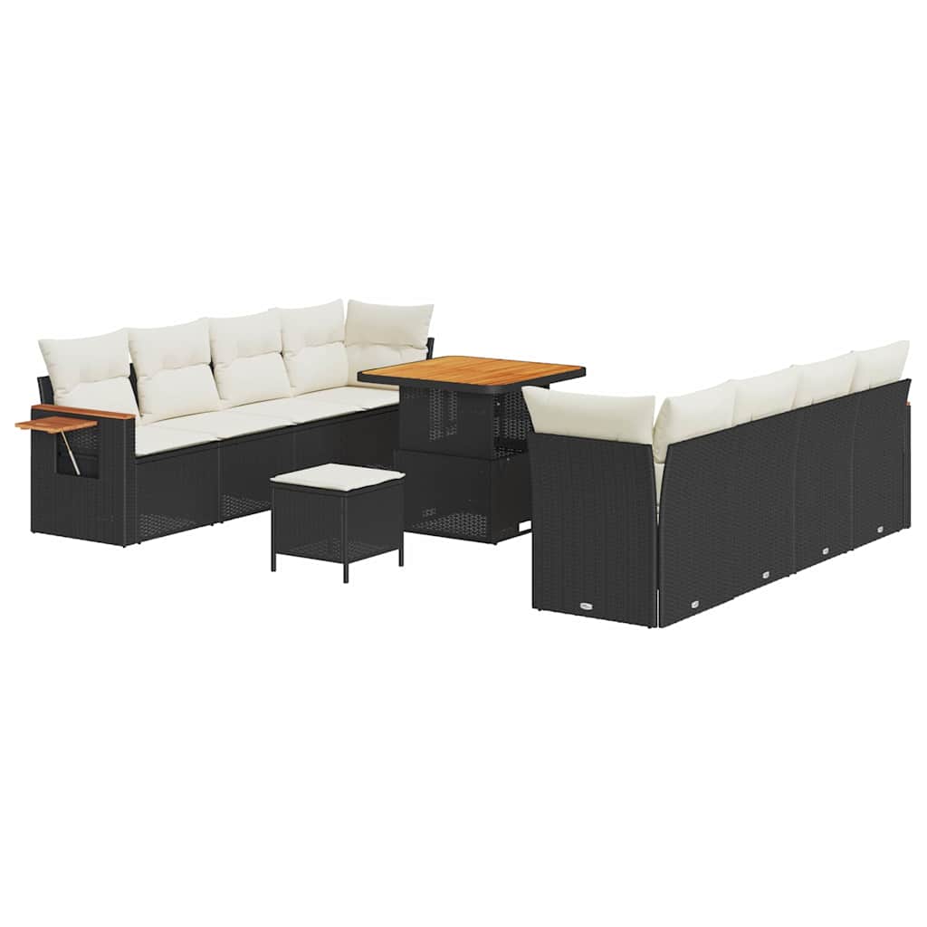 Havesofa Sæt 12 stk. 10-Antal sæder Sort og Cream polyrattan