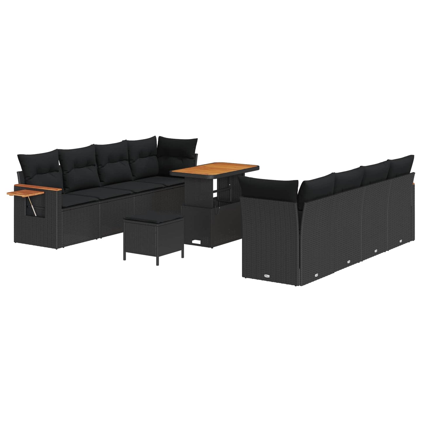Havesofa Sæt 12 stk. 10-Antal sæder Sort polyrattan