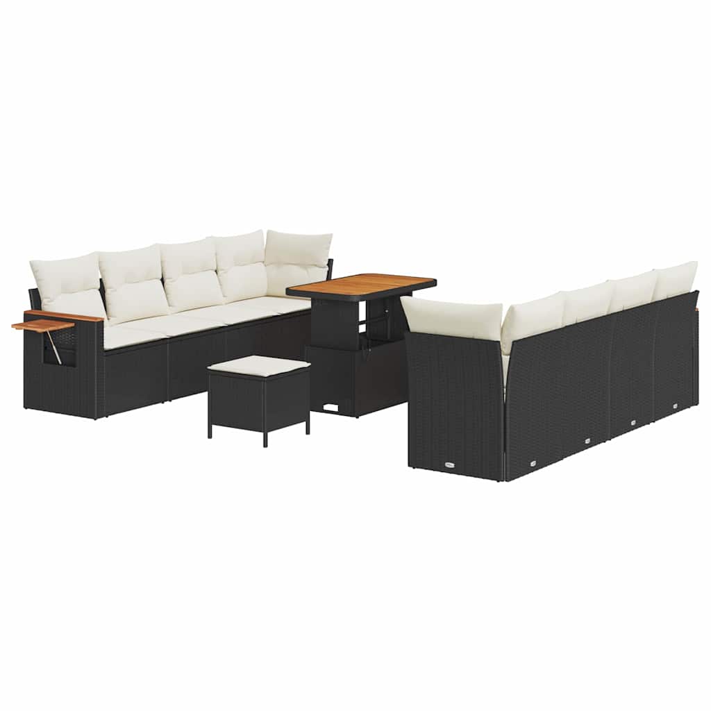 Havesofa Sæt 12 stk. 10-Antal sæder Sort og Cream polyrattan