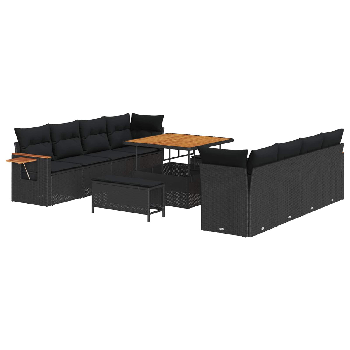 Havesofa Sæt 12 stk. 12-Antal sæder Sort polyrattan