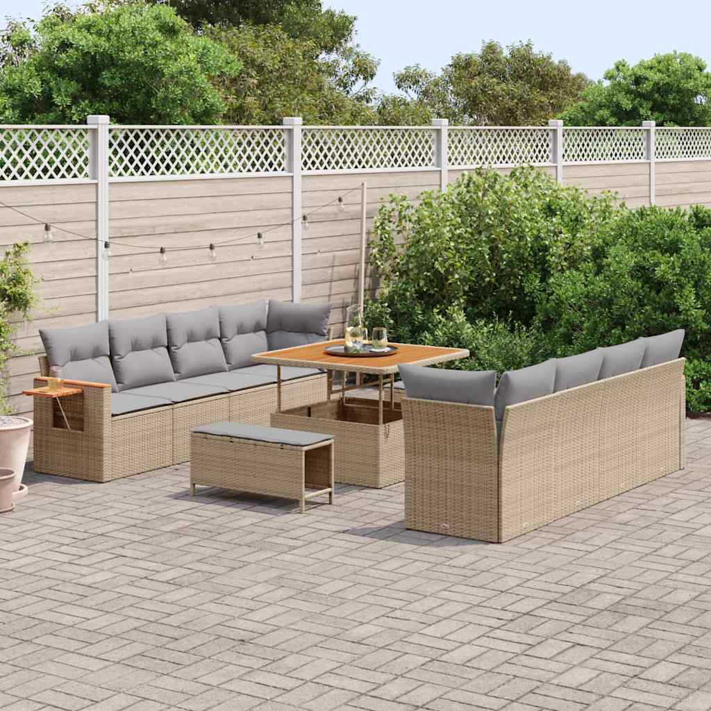 Havesofa Sæt 12 stk. 12-Antal sæder Beige og lys grå polyrattan
