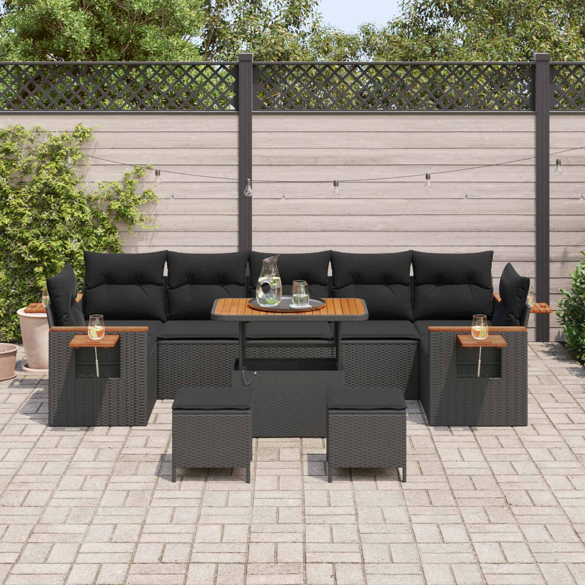 Havesofa Sæt 13 stk. 9-Antal sæder Sort polyrattan