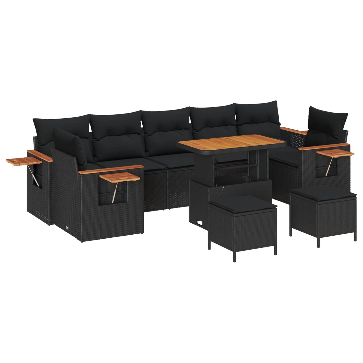 Havesofa Sæt 13 stk. 9-Antal sæder Sort polyrattan
