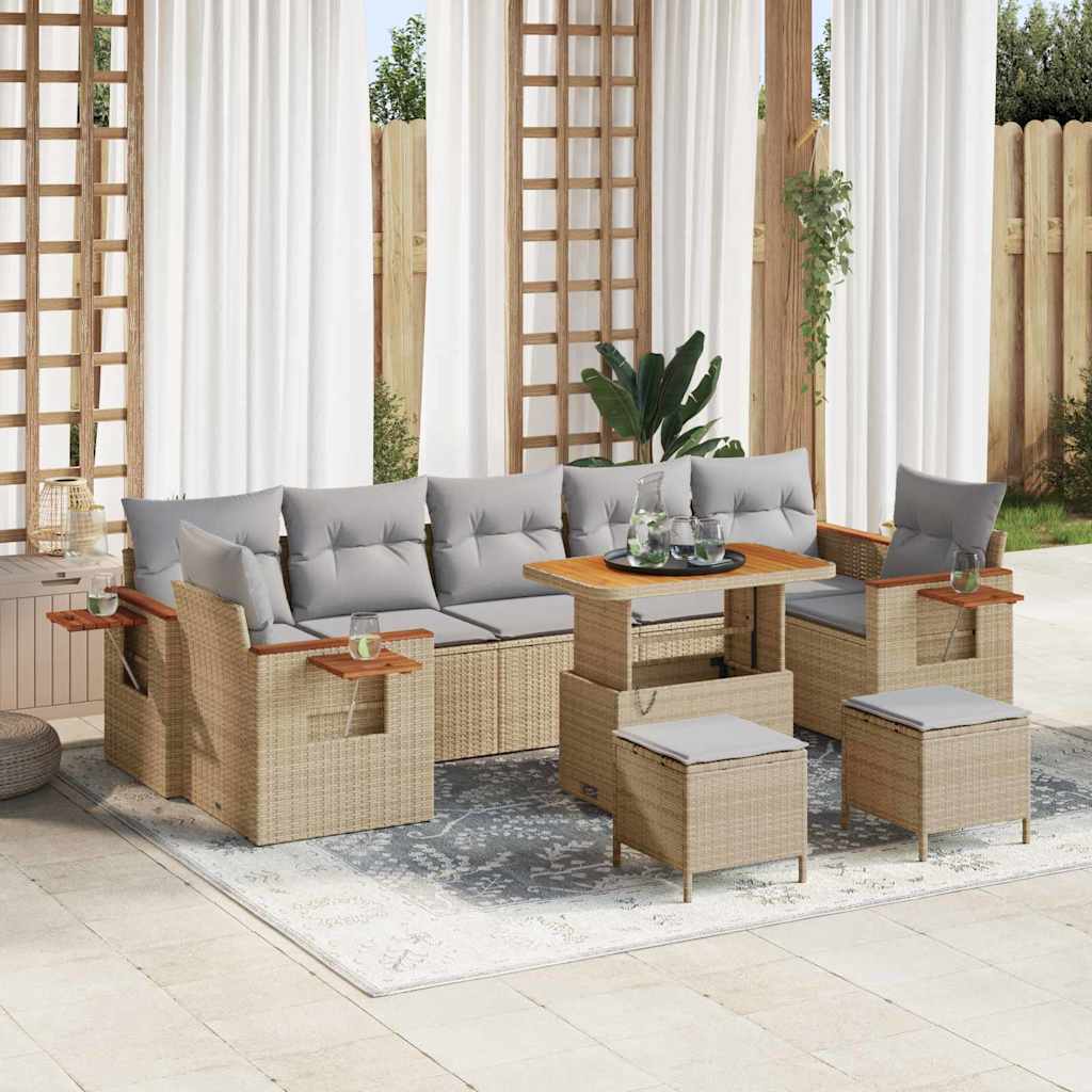 Havesofa Sæt 13 stk. 9-Antal sæder Beige og lys grå polyrattan