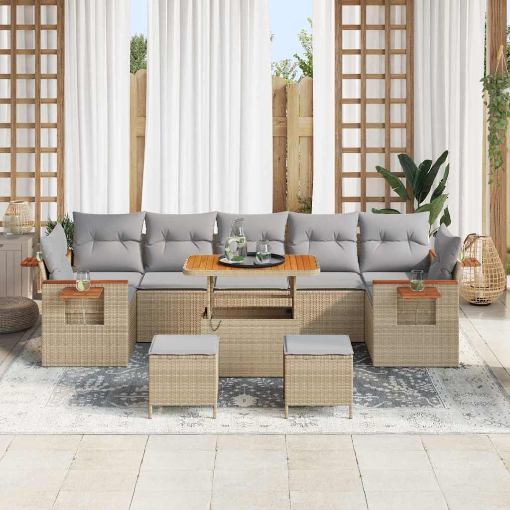 Havesofa Sæt 13 stk. 9-Antal sæder Beige og lys grå polyrattan