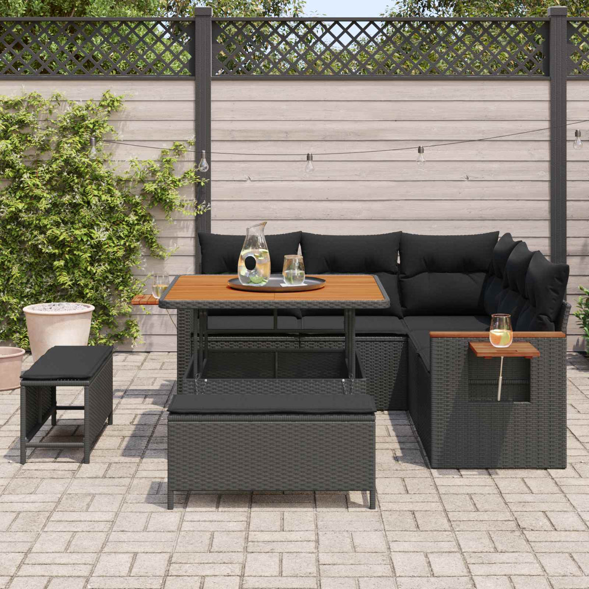 Havesofa Sæt 9 stk. 8-Antal sæder Sort polyrattan