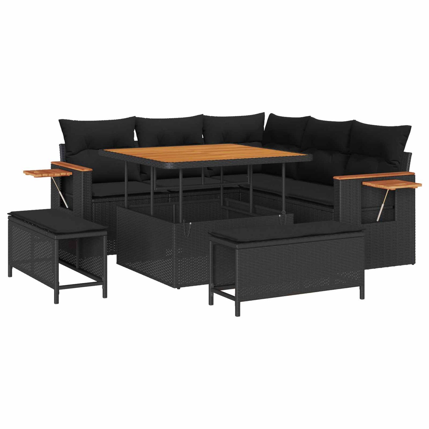 Havesofa Sæt 9 stk. 8-Antal sæder Sort polyrattan