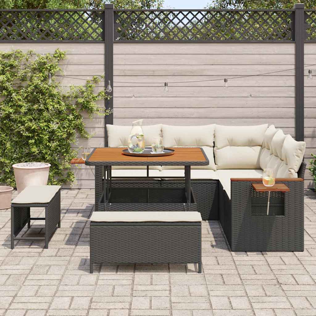 Havesofa Sæt 9 stk. 8-Antal sæder Sort og Cream polyrattan