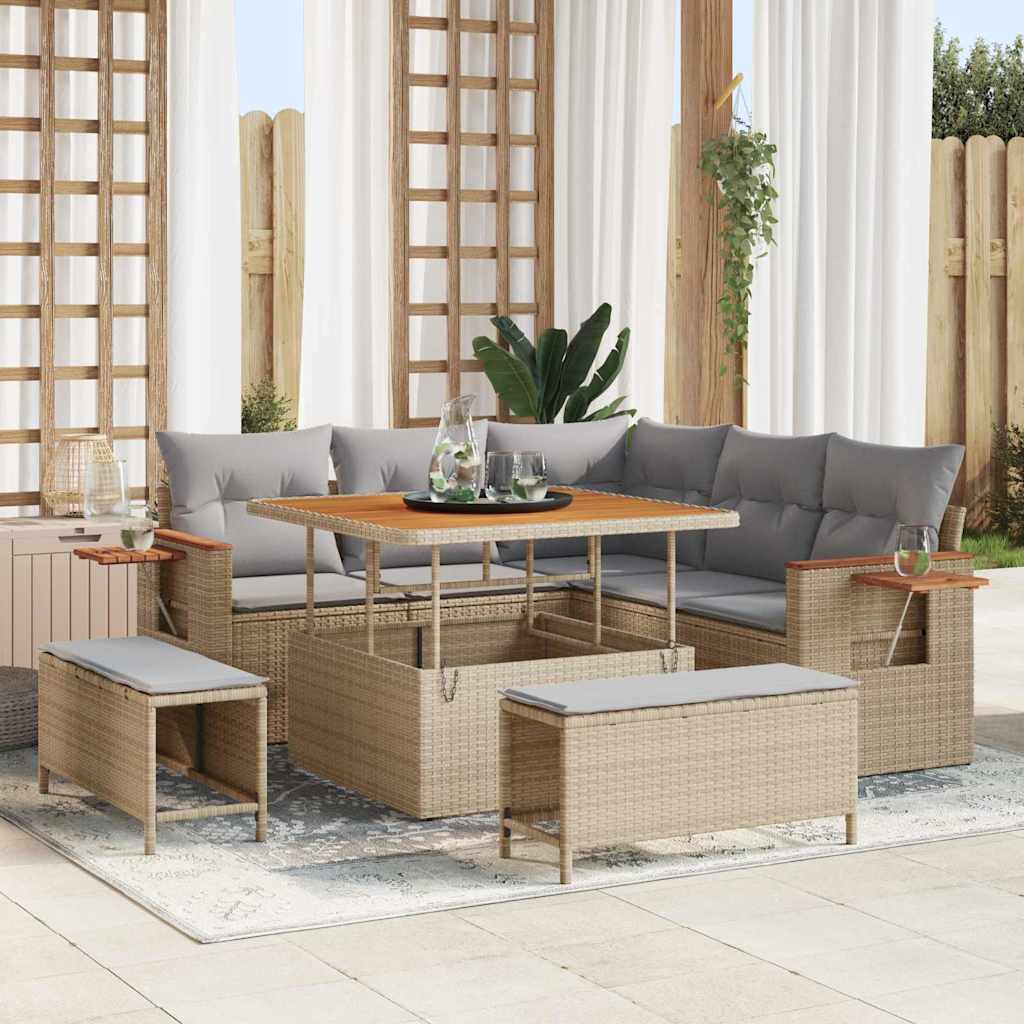 Havesofa Sæt 9 stk. 8-Antal sæder Beige og lys grå polyrattan