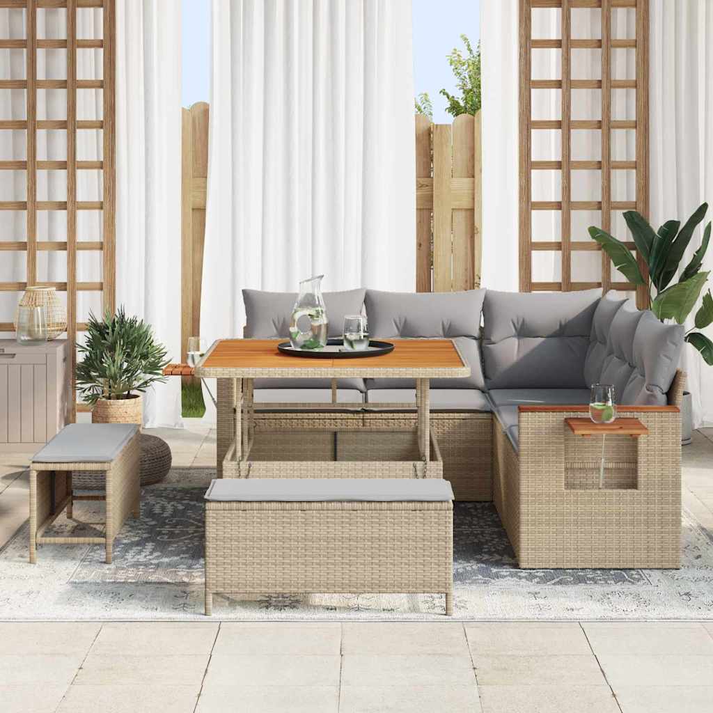 Havesofa Sæt 9 stk. 8-Antal sæder Beige og lys grå polyrattan