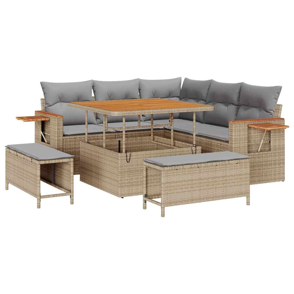 Havesofa Sæt 9 stk. 8-Antal sæder Beige og lys grå polyrattan