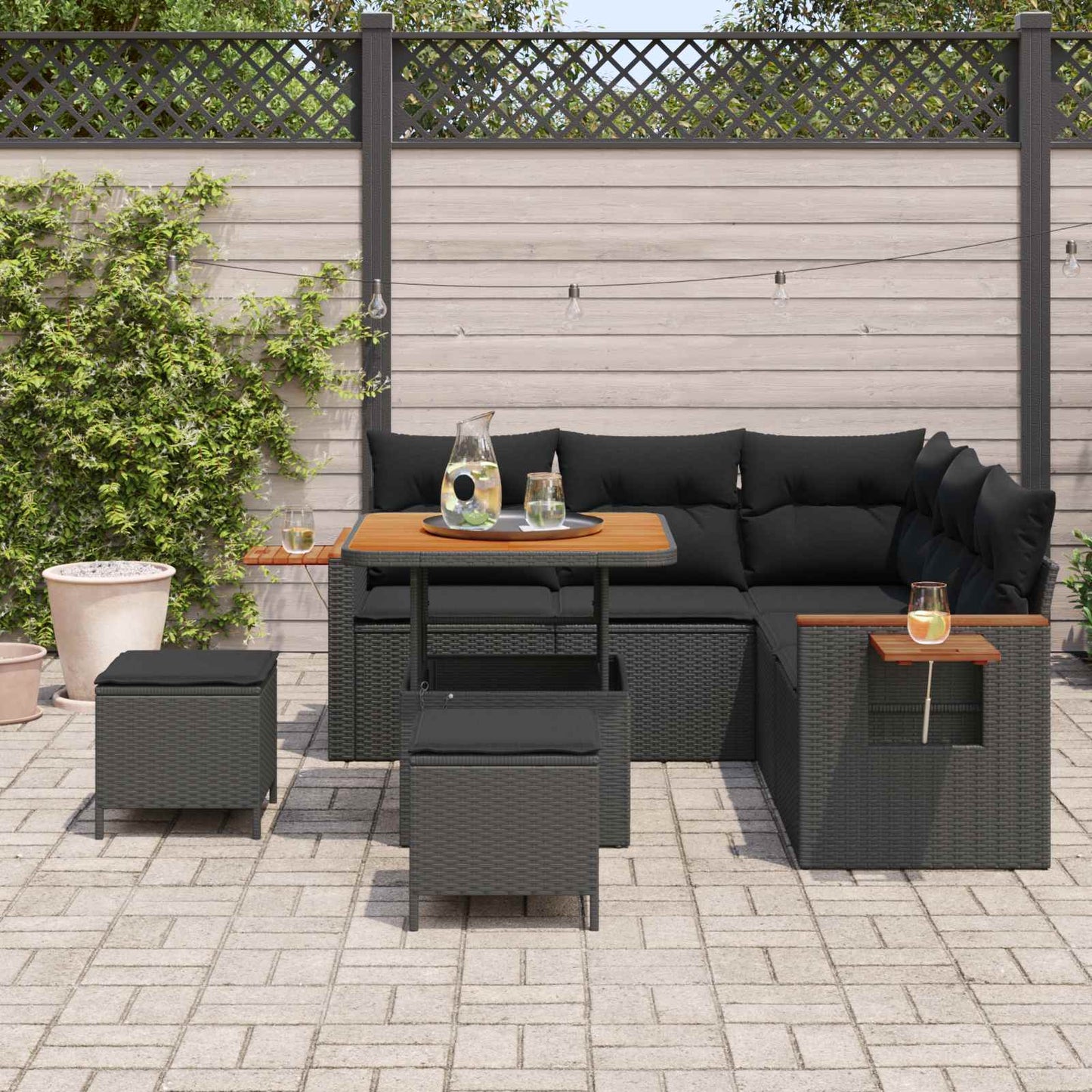 Havesofa Sæt 9 stk. 8-Antal sæder Sort polyrattan