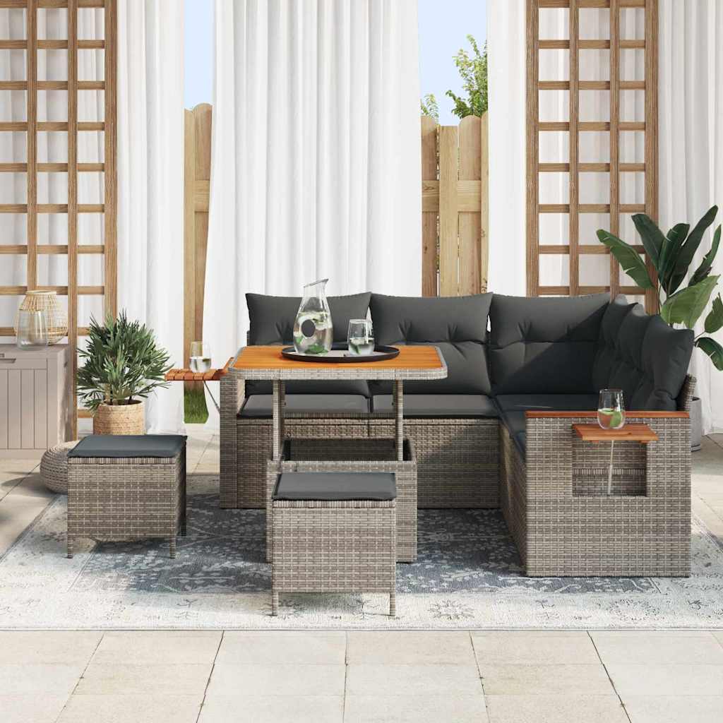 Havesofa Sæt 9 stk. 8-Antal sæder Grå polyrattan