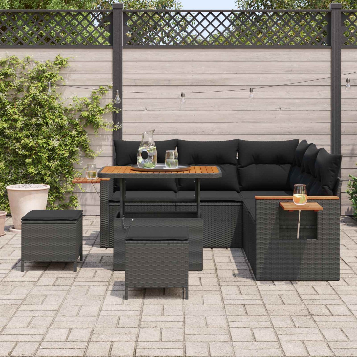 Havesofa Sæt 9 stk. 8-Antal sæder Sort polyrattan