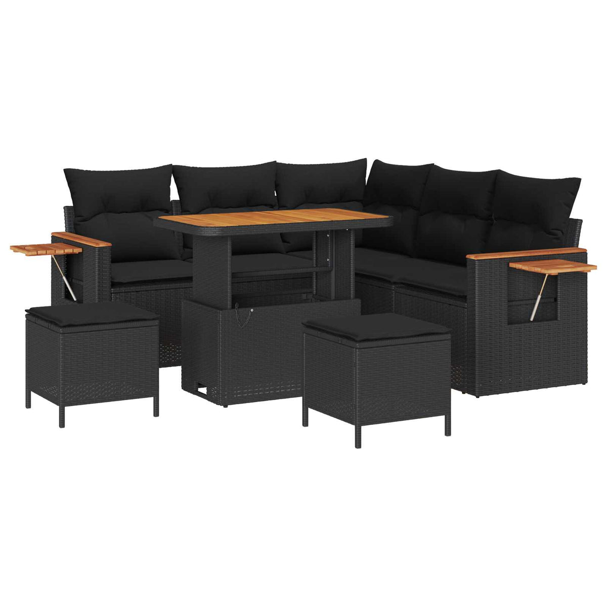 Havesofa Sæt 9 stk. 8-Antal sæder Sort polyrattan
