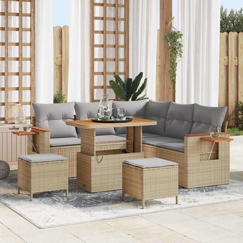 Havesofa Sæt 9 stk. 8-Antal sæder Beige og lys grå polyrattan
