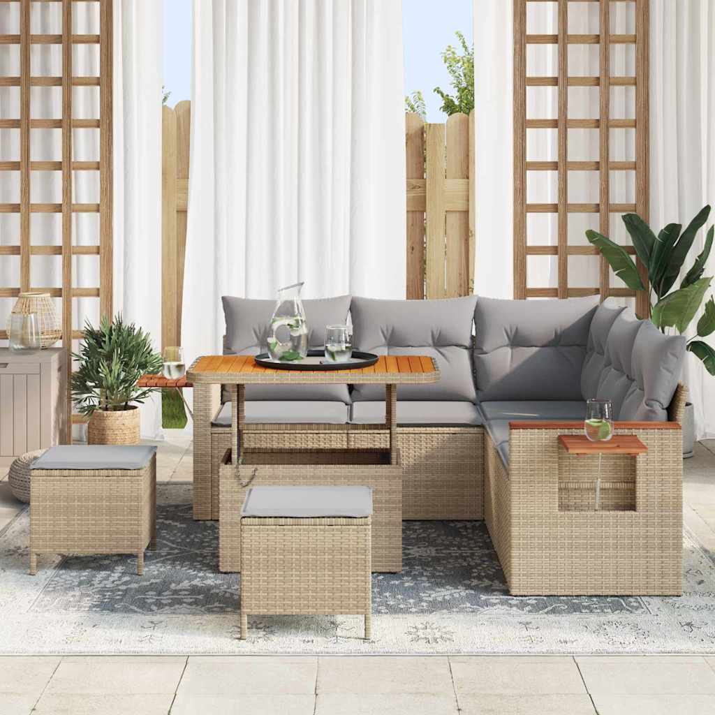 Havesofa Sæt 9 stk. 8-Antal sæder Beige og lys grå polyrattan