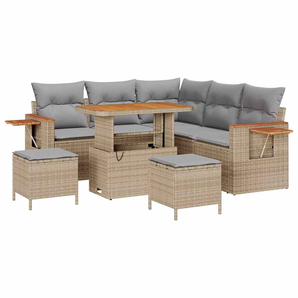 Havesofa Sæt 9 stk. 8-Antal sæder Beige og lys grå polyrattan