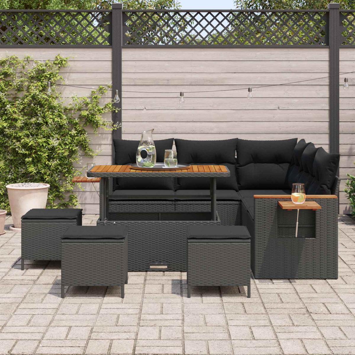 Havesofa Sæt 10 stk. 9-Antal sæder Sort polyrattan