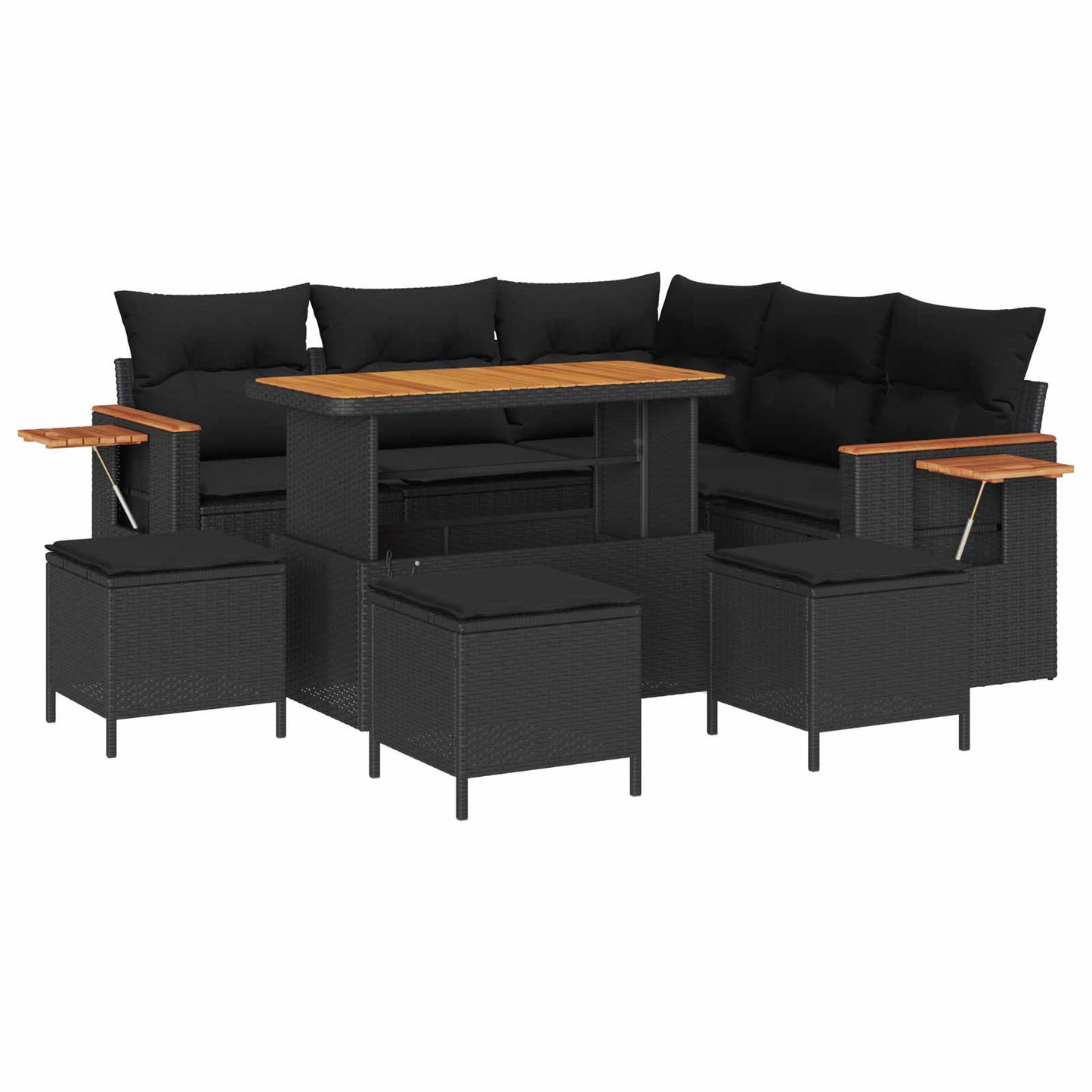 Havesofa Sæt 10 stk. 9-Antal sæder Sort polyrattan