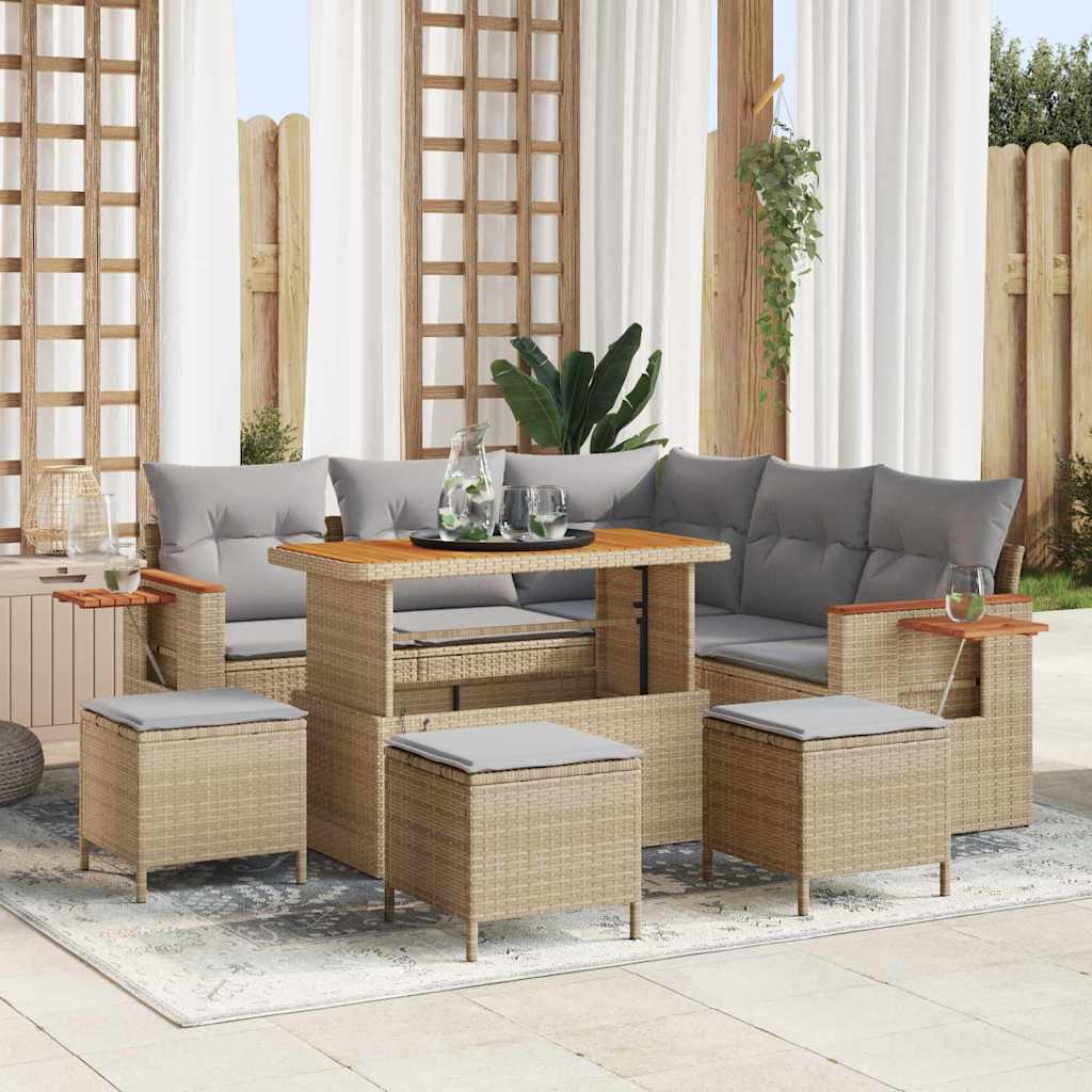 Havesofa Sæt 10 stk. 9-Antal sæder Beige og lys grå polyrattan