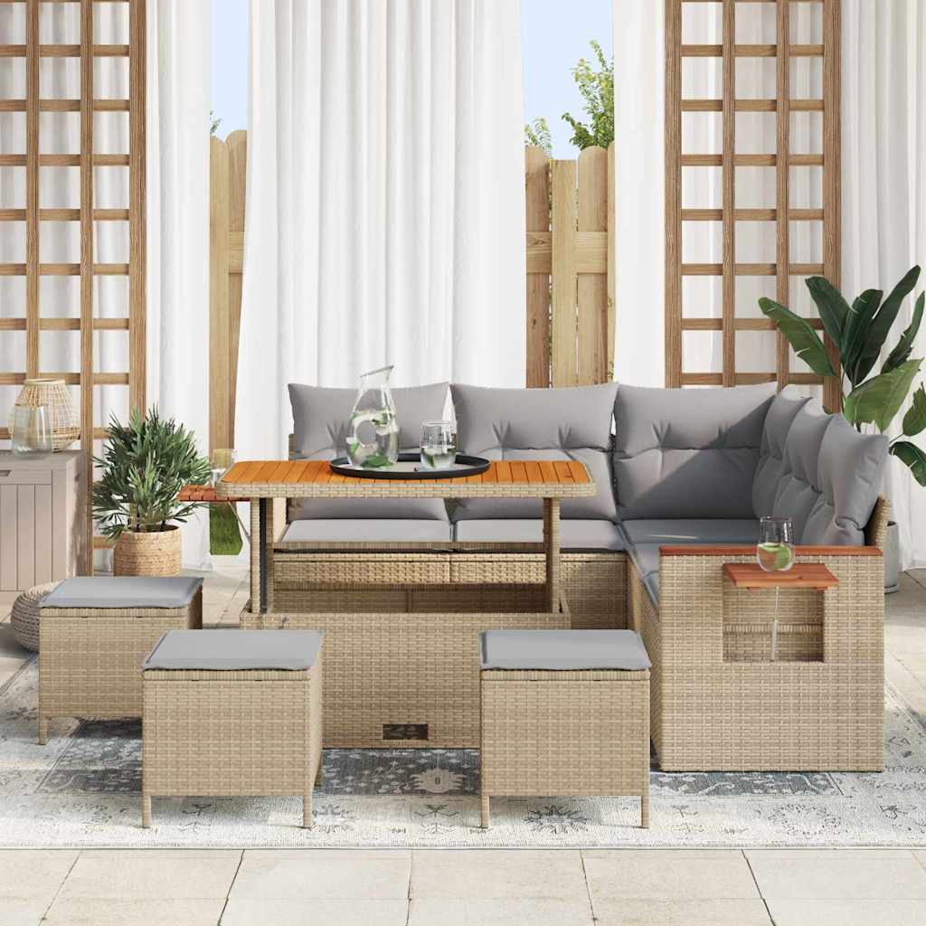 Havesofa Sæt 10 stk. 9-Antal sæder Beige og lys grå polyrattan