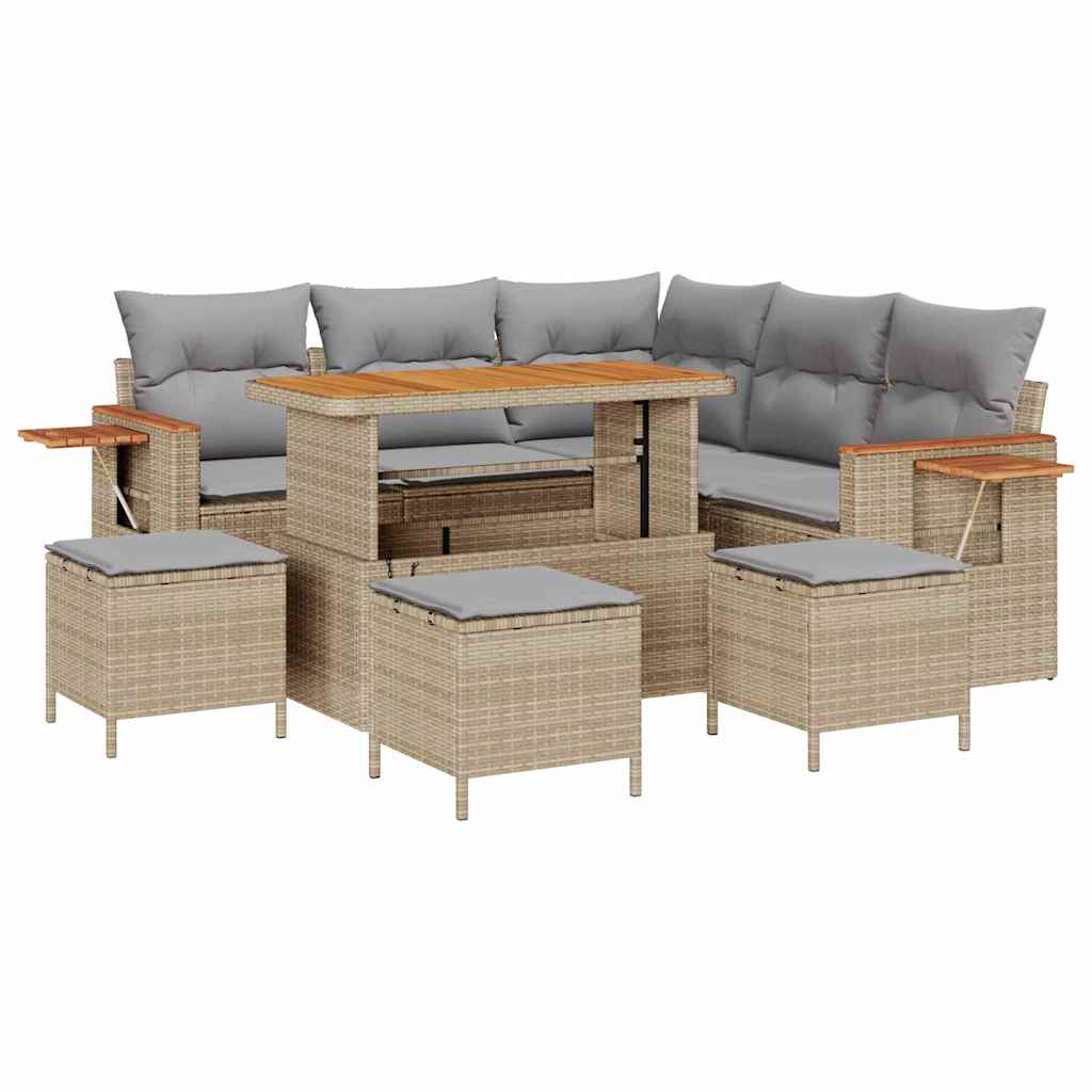 Havesofa Sæt 10 stk. 9-Antal sæder Beige og lys grå polyrattan