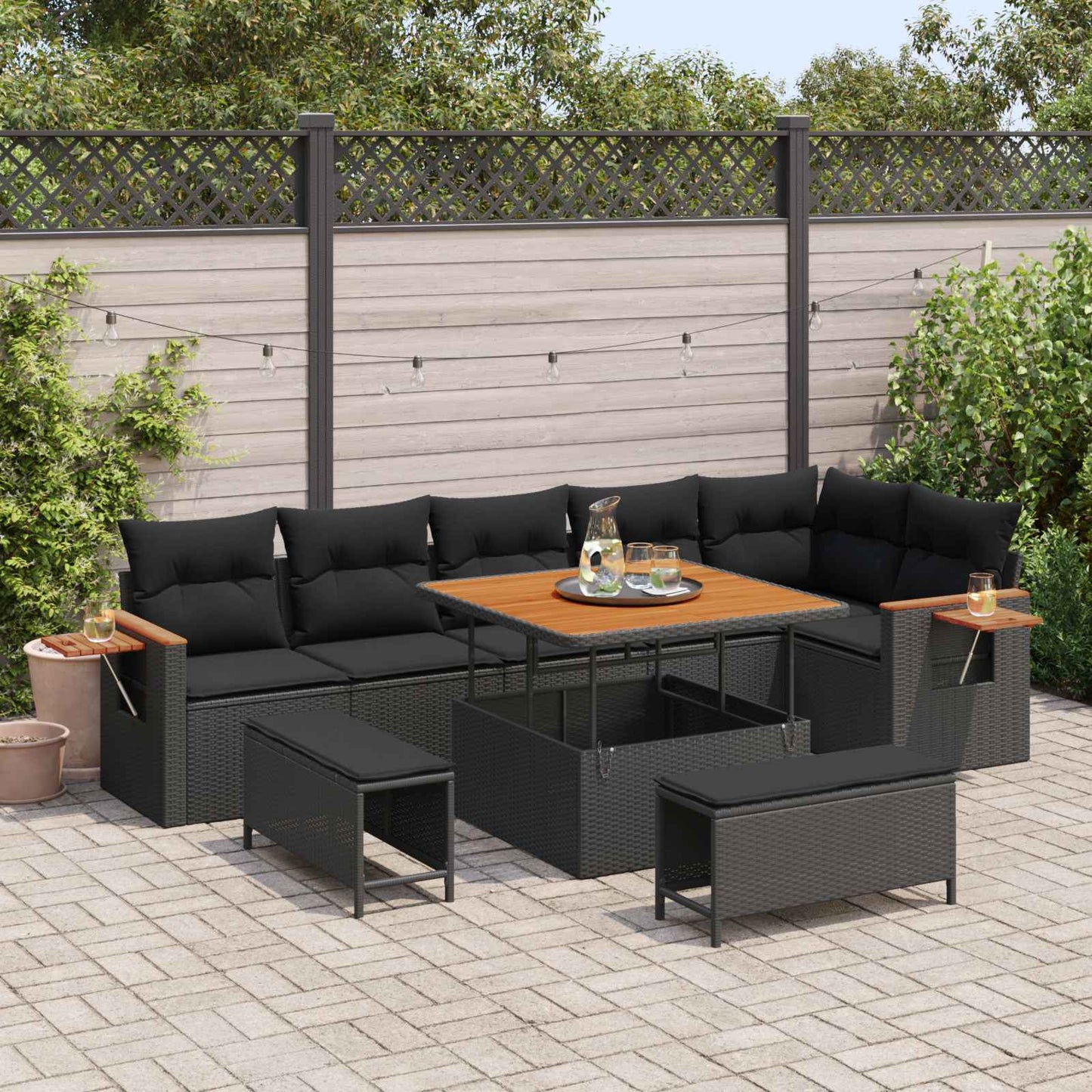 Havesofa Sæt 11 stk. 9-Antal sæder Sort polyrattan