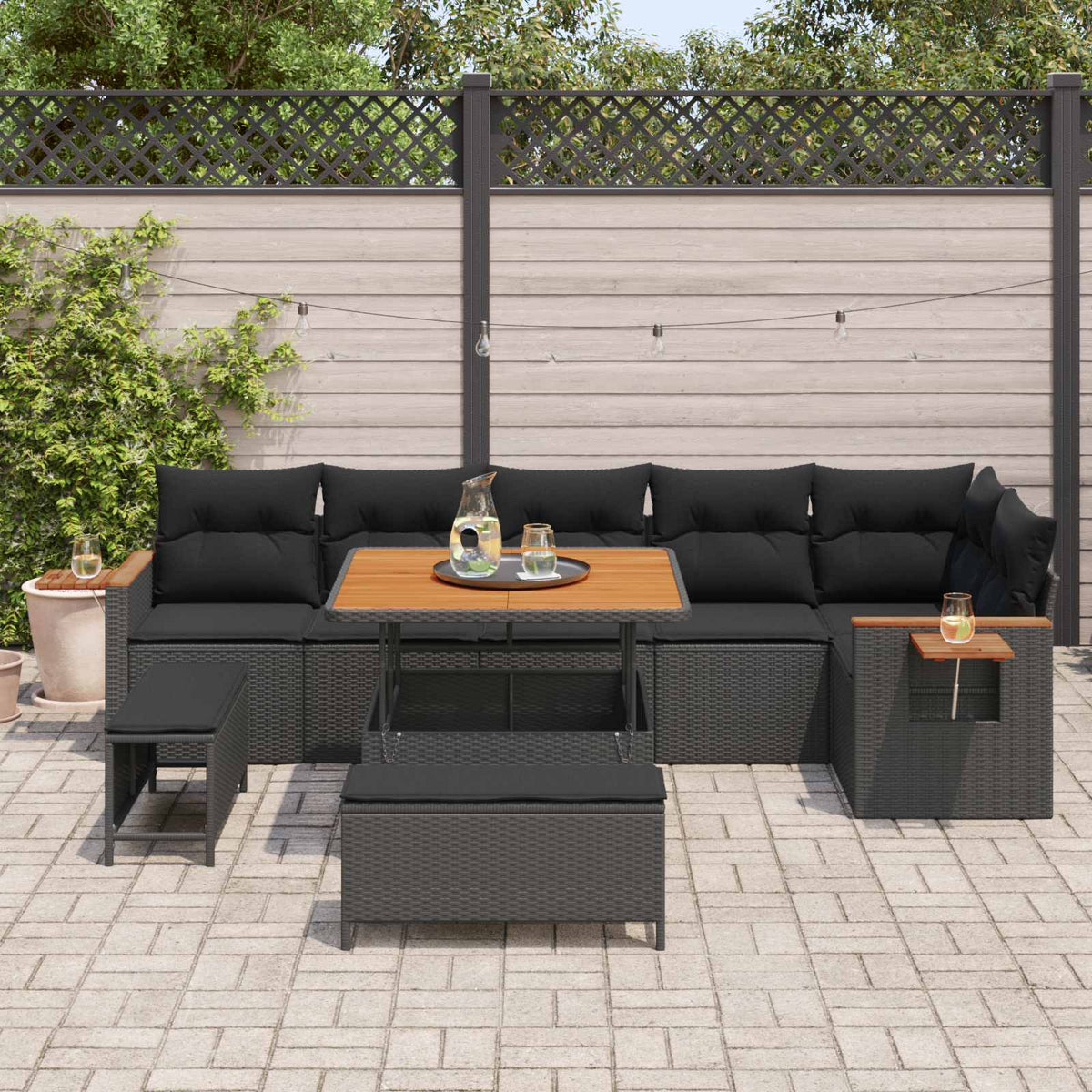 Havesofa Sæt 11 stk. 9-Antal sæder Sort polyrattan