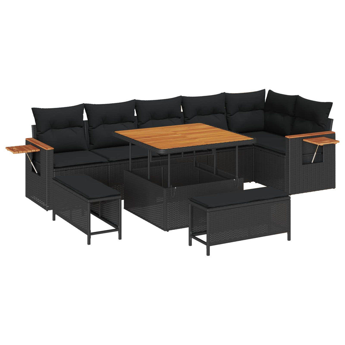 Havesofa Sæt 11 stk. 9-Antal sæder Sort polyrattan