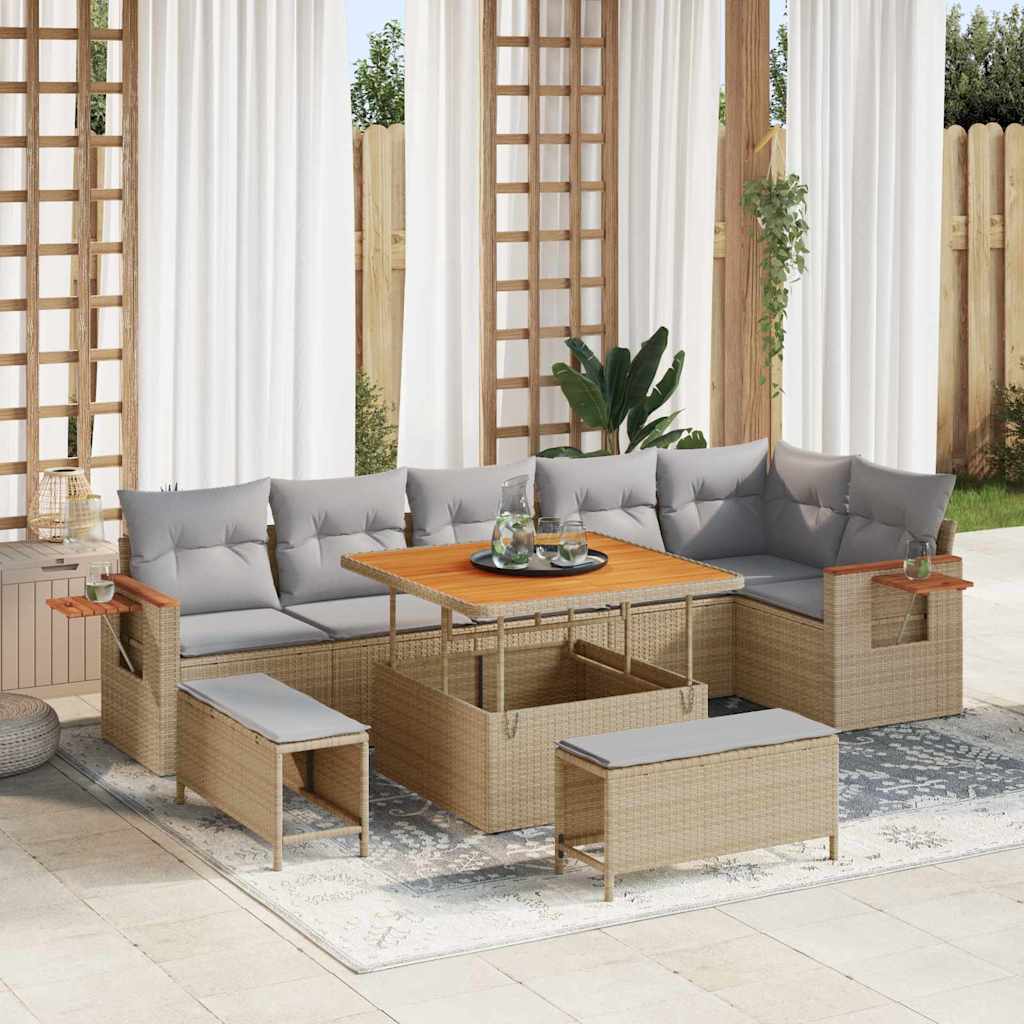 Havesofa Sæt 11 stk. 9-Antal sæder Beige og lys grå polyrattan