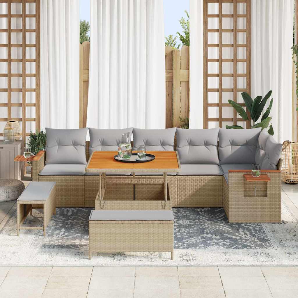 Havesofa Sæt 11 stk. 9-Antal sæder Beige og lys grå polyrattan