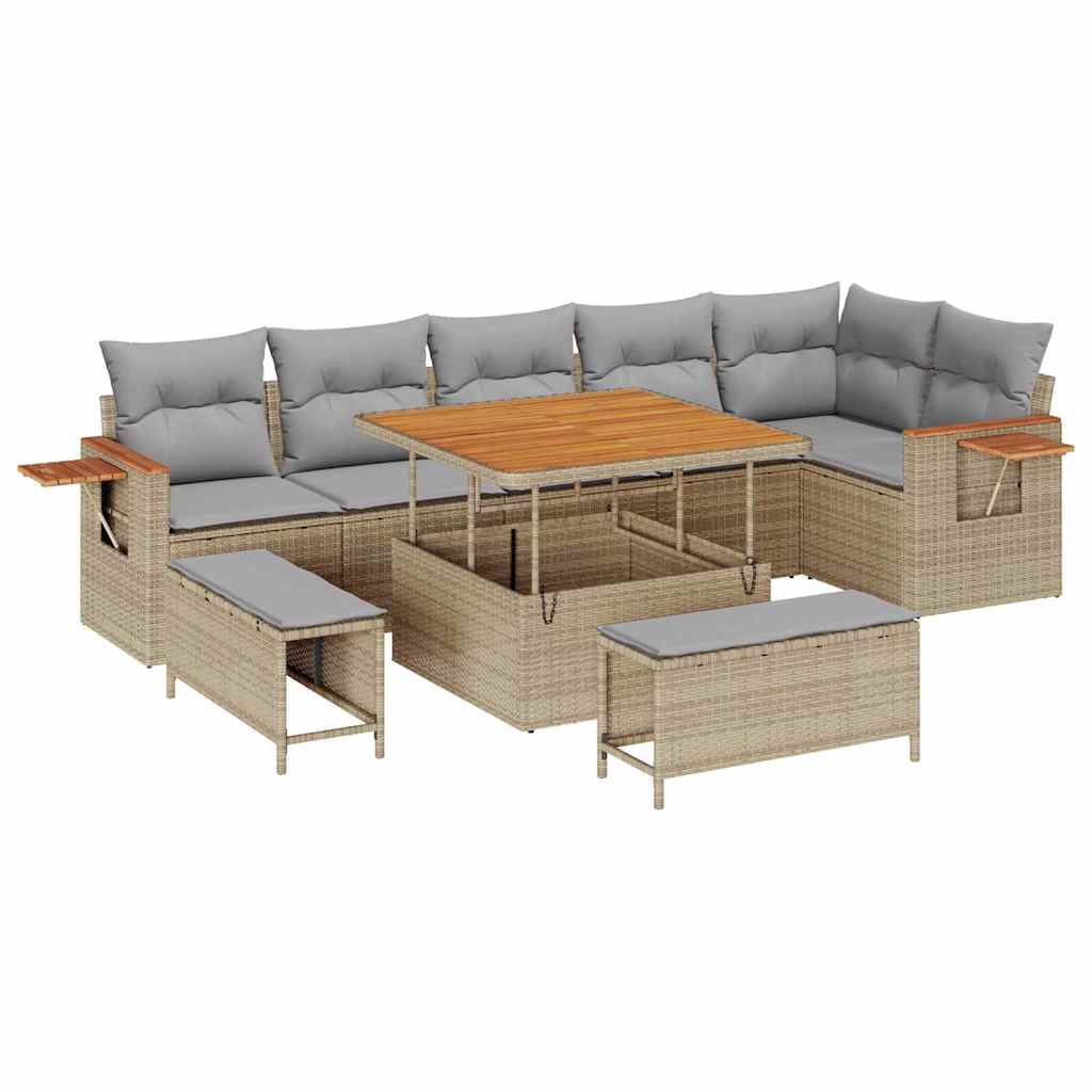 Havesofa Sæt 11 stk. 9-Antal sæder Beige og lys grå polyrattan
