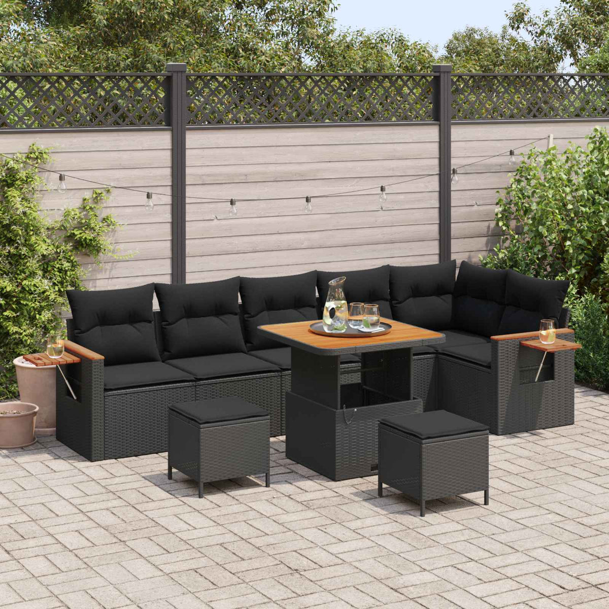 Havesofa Sæt 11 stk. 9-Antal sæder Sort polyrattan