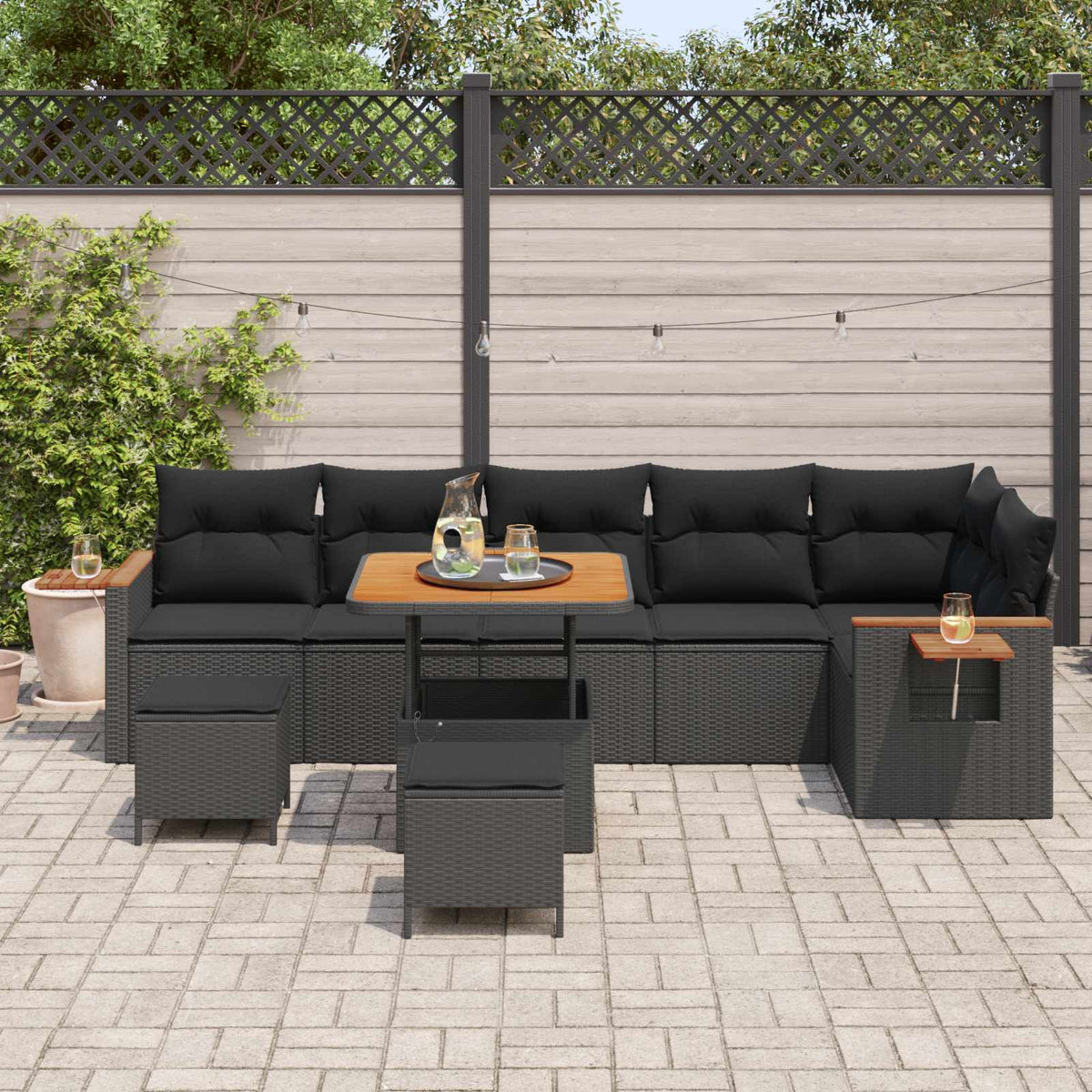 Havesofa Sæt 11 stk. 9-Antal sæder Sort polyrattan