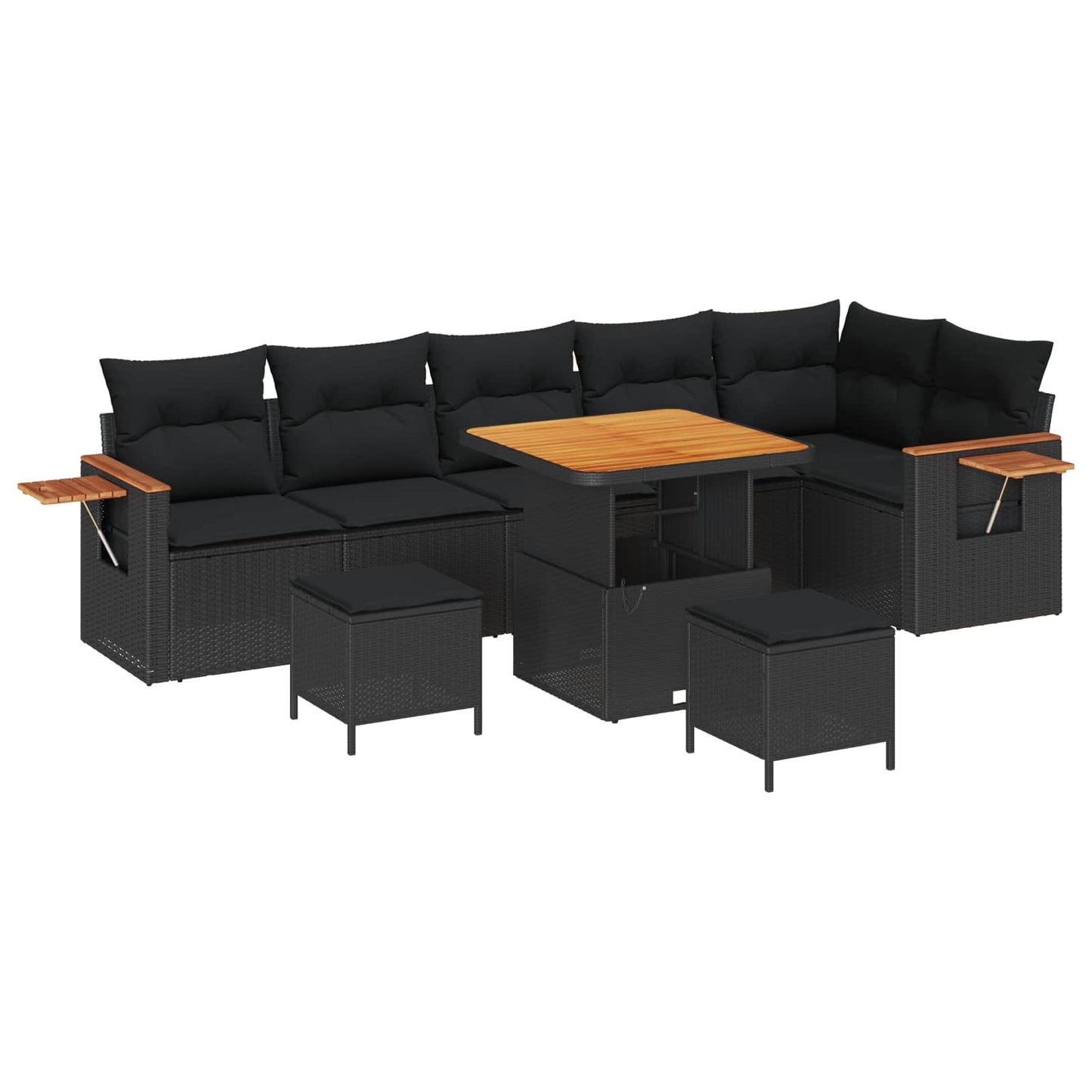 Havesofa Sæt 11 stk. 9-Antal sæder Sort polyrattan