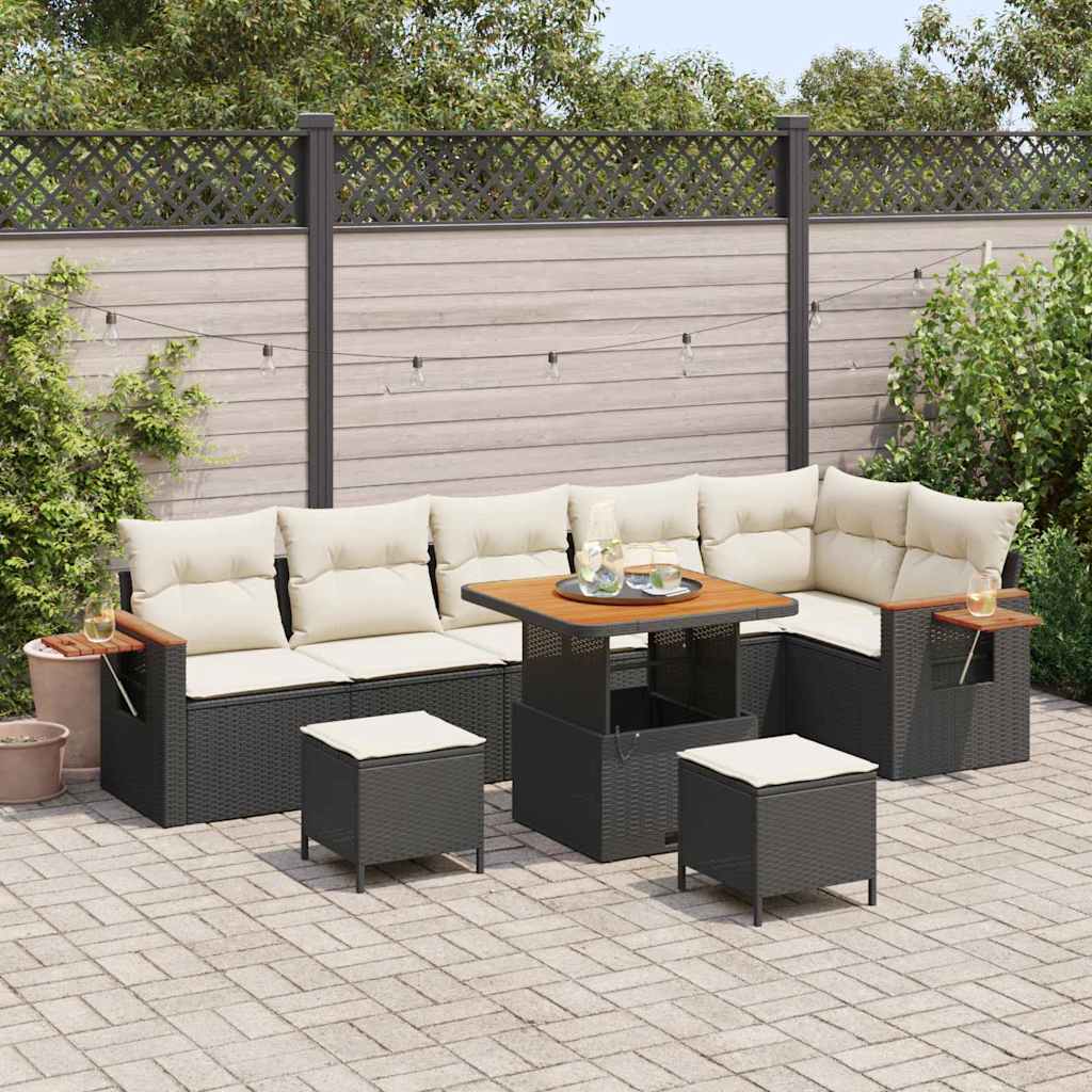 Havesofa Sæt 11 stk. 9-Antal sæder Sort og Cream polyrattan