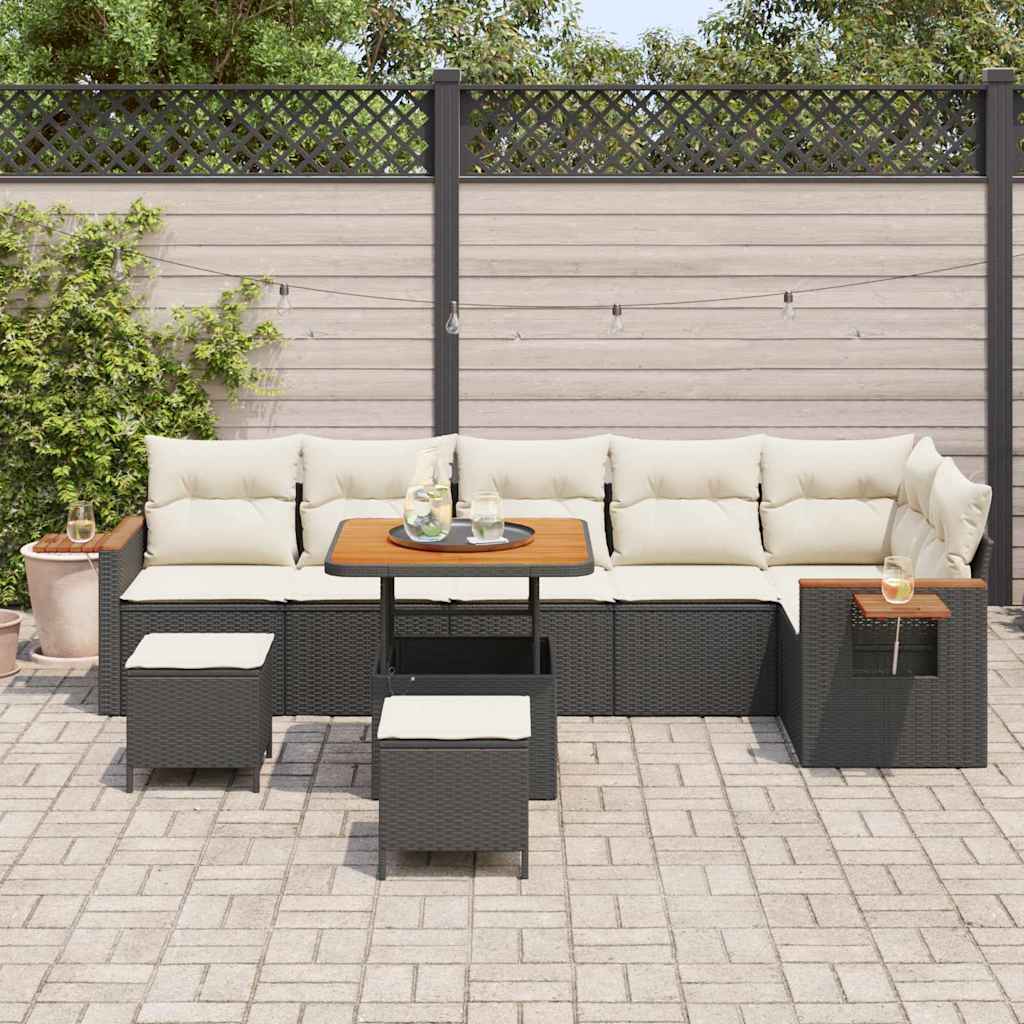Havesofa Sæt 11 stk. 9-Antal sæder Sort og Cream polyrattan