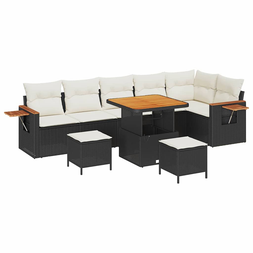 Havesofa Sæt 11 stk. 9-Antal sæder Sort og Cream polyrattan