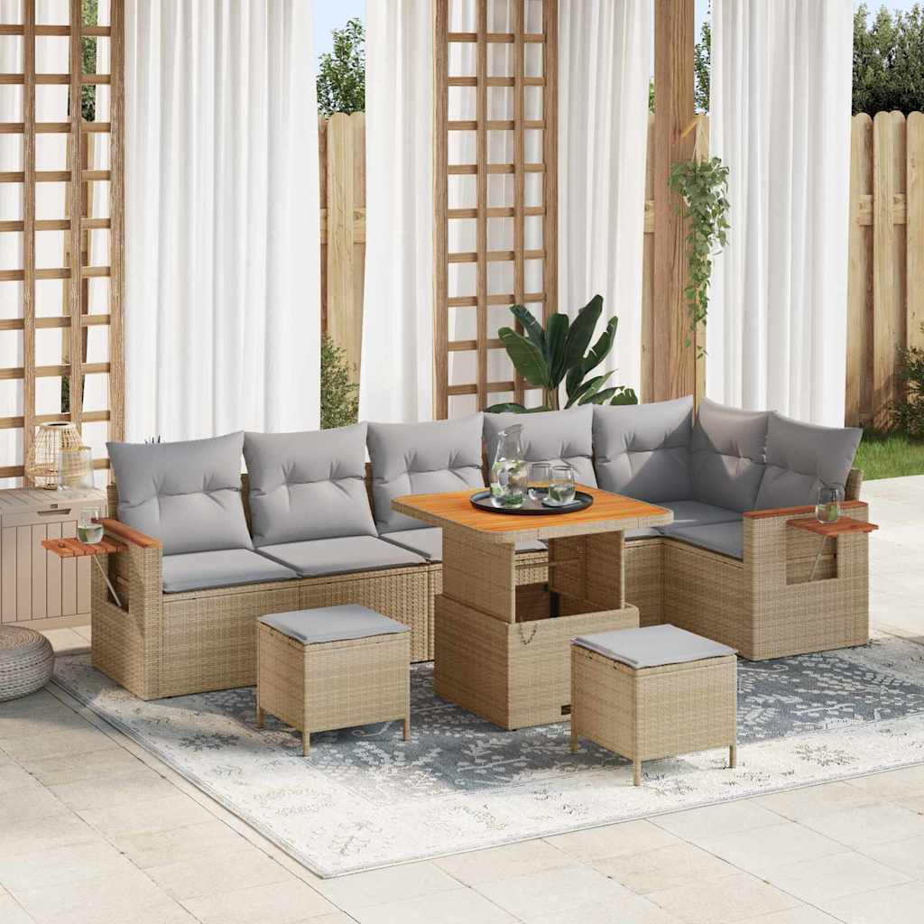 Havesofa Sæt 11 stk. 9-Antal sæder Beige og lys grå polyrattan