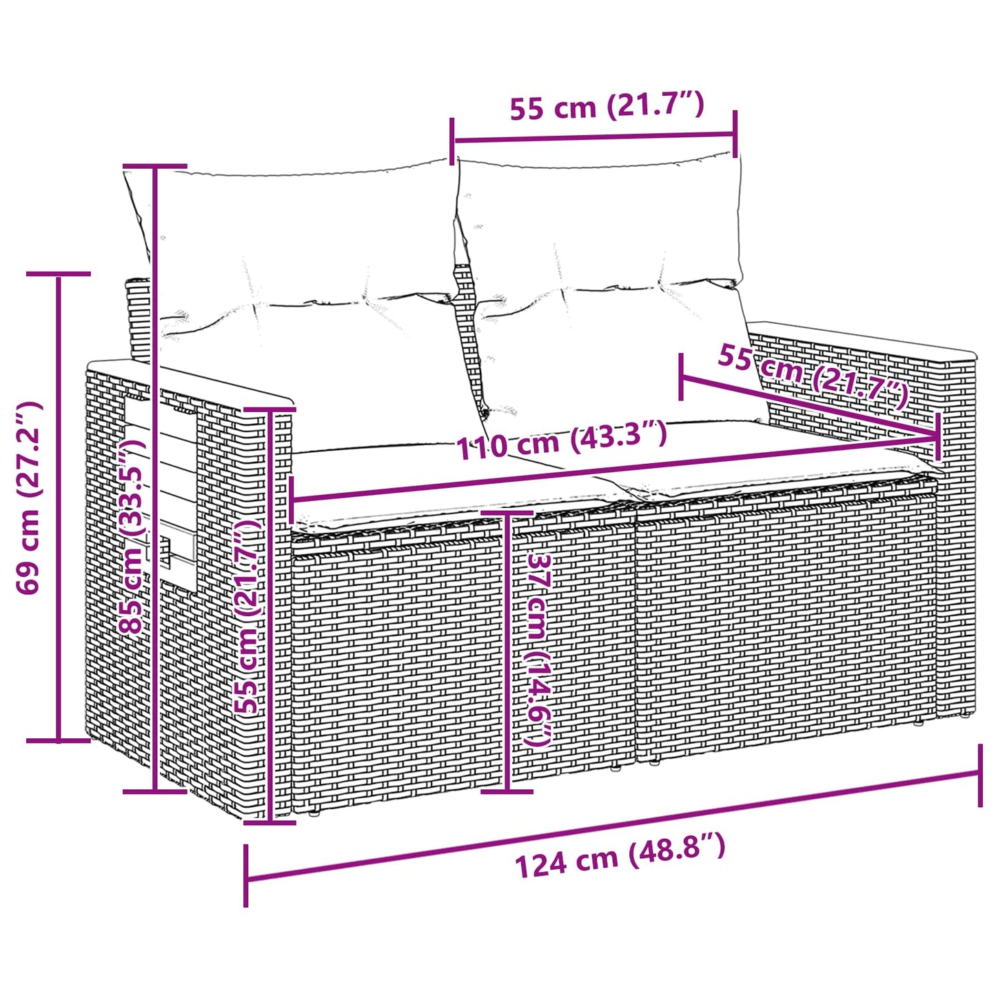 Havesofa Sæt 11 stk. 9-Antal sæder Sort polyrattan