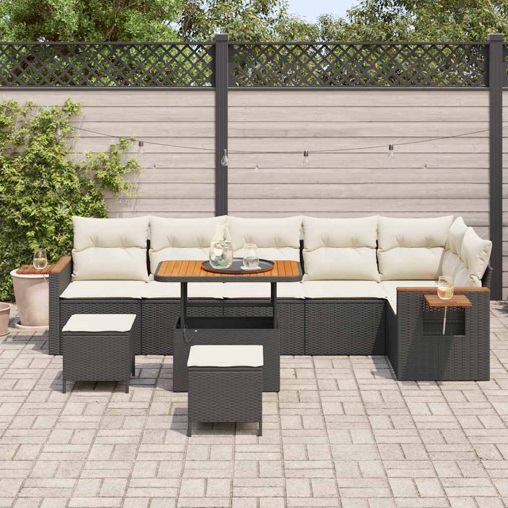 Havesofa Sæt 11 stk. 9-Antal sæder Sort og Cream polyrattan