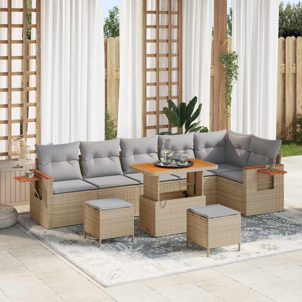 Havesofa Sæt 11 stk. 9-Antal sæder Beige og lys grå polyrattan