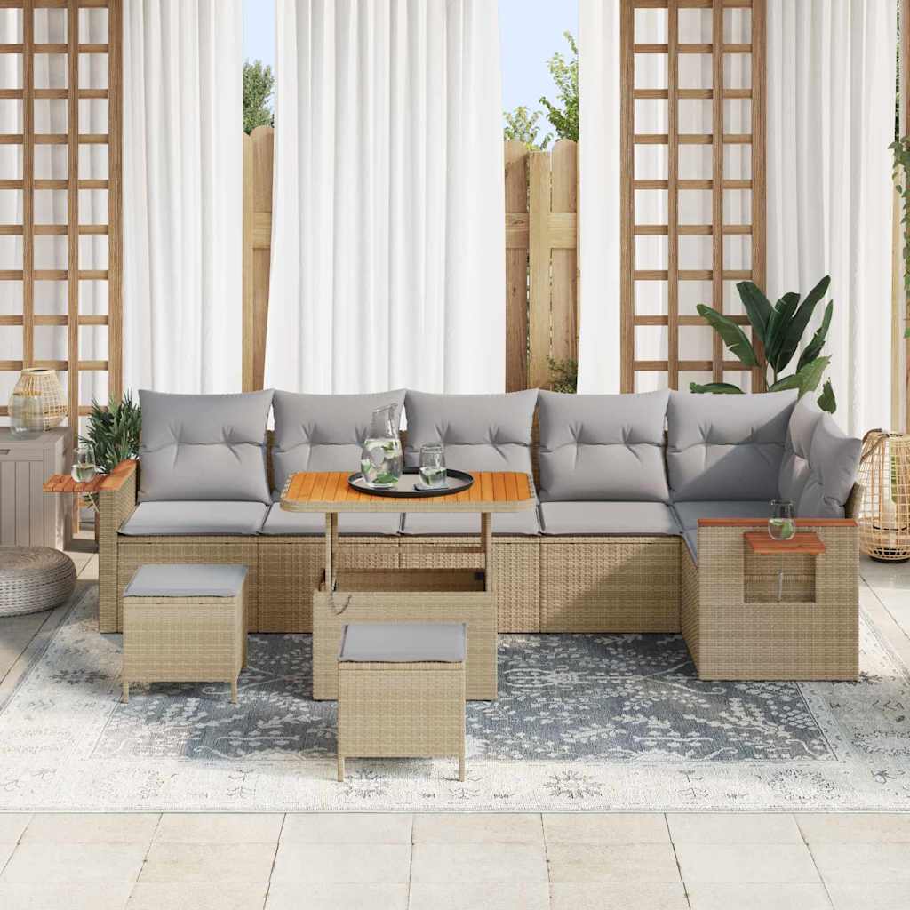Havesofa Sæt 11 stk. 9-Antal sæder Beige og lys grå polyrattan