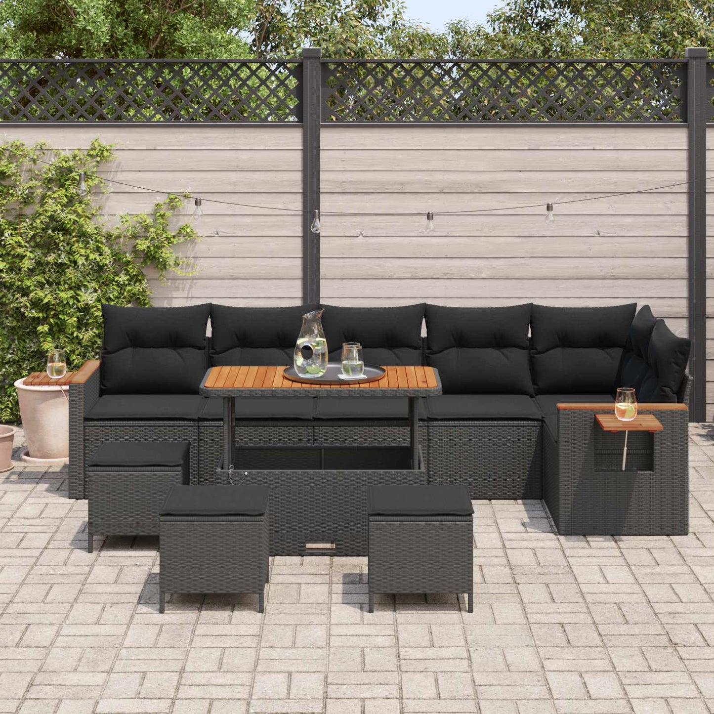 Havesofa Sæt 12 stk. 8-Antal sæder Sort polyrattan
