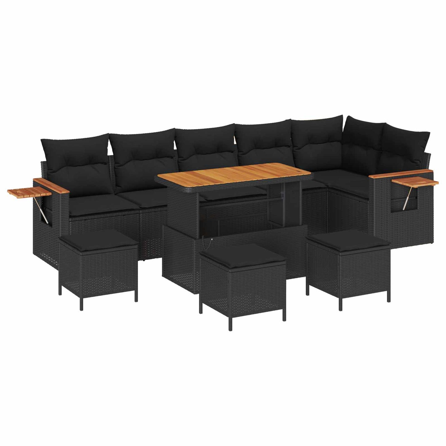 Havesofa Sæt 12 stk. 8-Antal sæder Sort polyrattan
