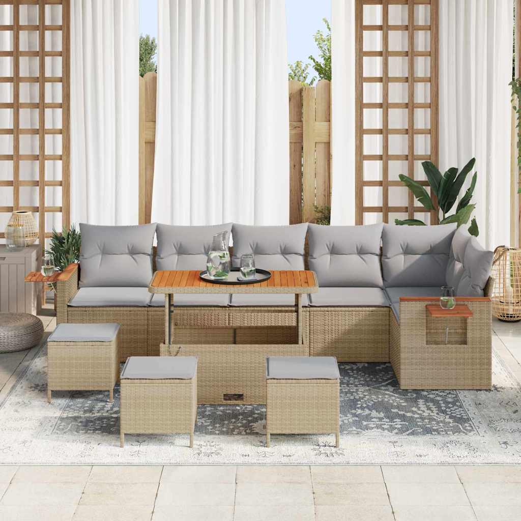 Havesofa Sæt 12 stk. 8-Antal sæder Beige og lys grå polyrattan