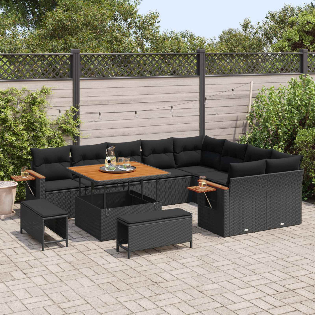 Havesofa Sæt 13 stk. 11-Antal sæder Sort polyrattan