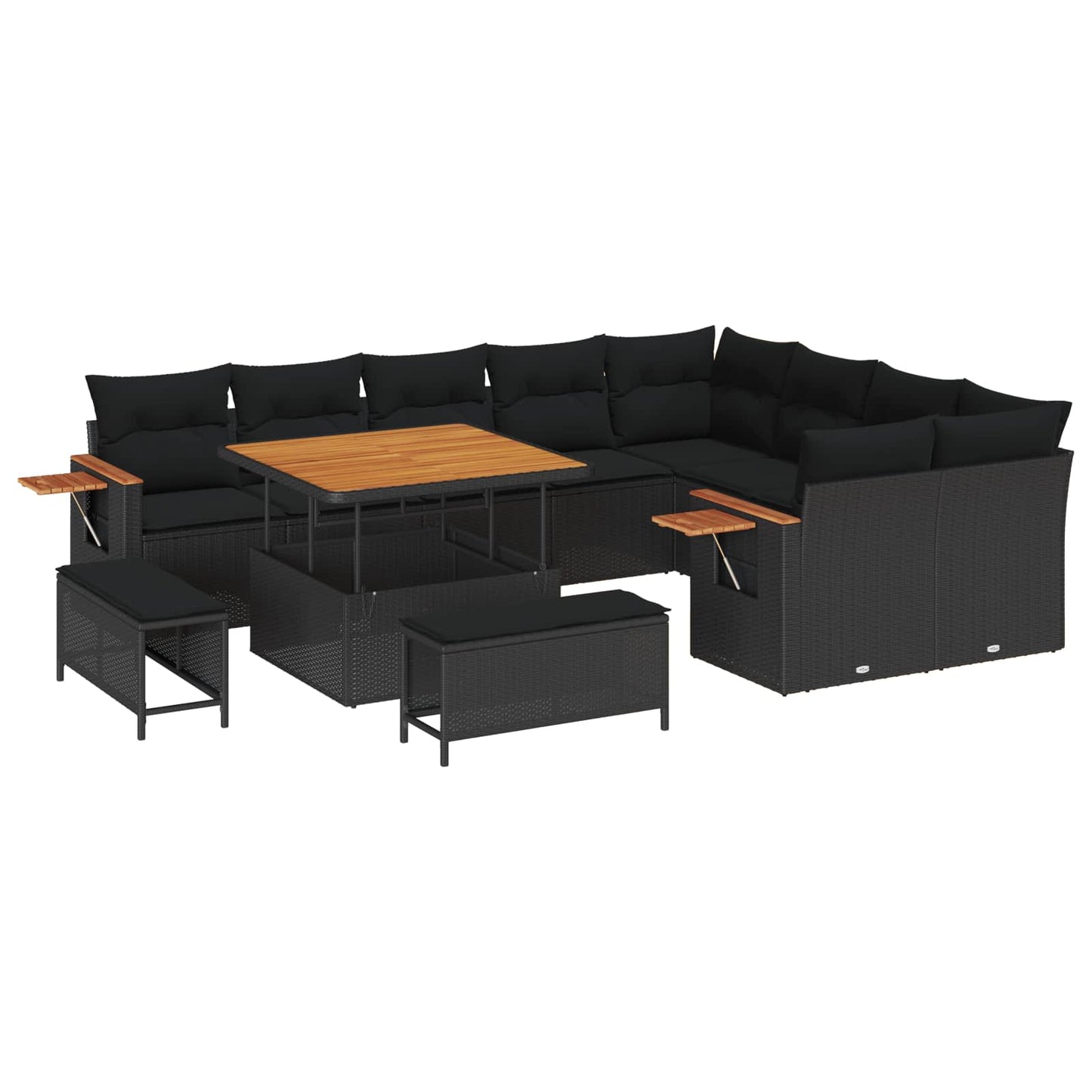 Havesofa Sæt 13 stk. 11-Antal sæder Sort polyrattan